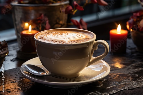 Hot coffee enjoyed in a welcoming atmosphere., generative IA