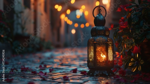 eid al fitr eve holiday background with lantern decor