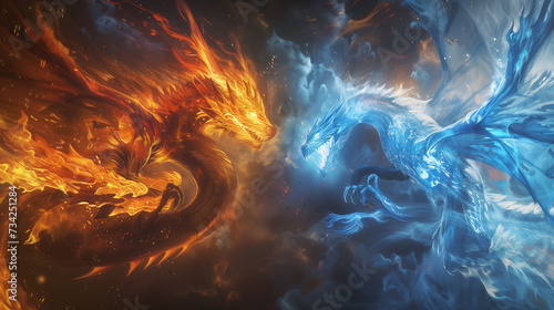 Fire Cold Dragons Abstract Background 