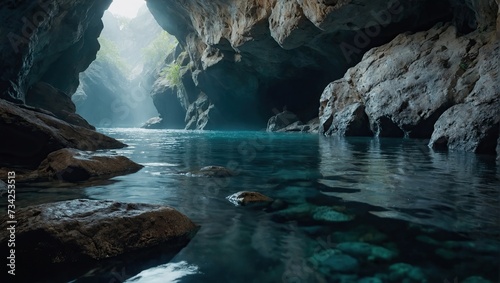 Water and rocks in a cave 
