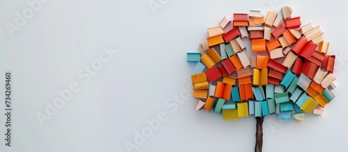 Illustration abstract tree with books like leaves for education on white background. Generated AI