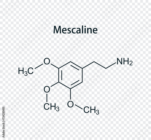 Chemical structure of mescaline. Vector illustration isolated on transparent background.