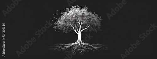 Stark black and white image of a tree losing leaves, representing change and the cycle of life.