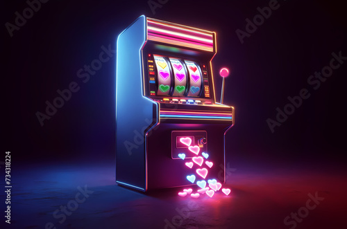 Arcade Love with the Retro Jackpot Slot Machine, space for text, AI generated
