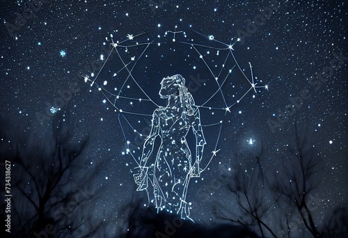 Outline of Constellation of Virgo in Night Sky. Generative AI