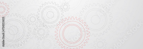 Abstract illustration with a pattern of large and small gears, in gray and red colors on a white background