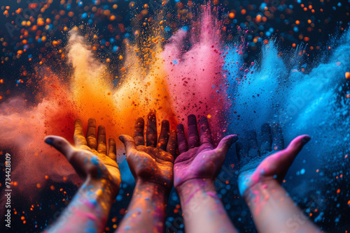 An energetic burst of colorful powder exploding during a color run event, capturing the lively and carefree spirit of participants. Concept of active and vibrant fun. Generative Ai.