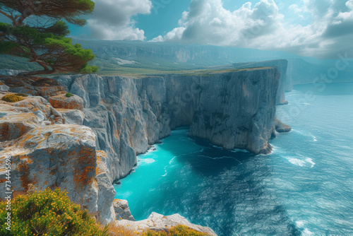 A coastal hike with breathtaking views of cliffs and the sea, capturing the exhilaration and connection with nature during outdoor adventures. Concept of coastal exploration. Generative Ai.
