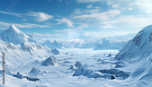 Majestic mountain peak, frozen landscape, tranquil scene, icy adventure generated by AI