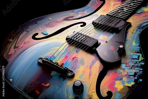 Gitara elektryczna abstrakcyjny kolorowy akrylowy malowany obraz generative ai,