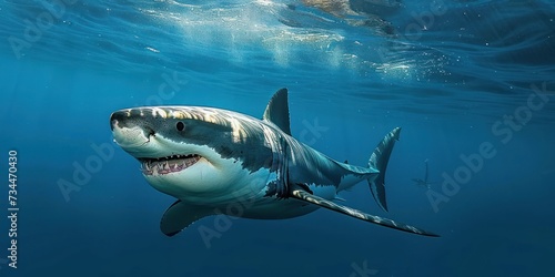 Underwater image of a stunning wild great white shark, Generative AI 