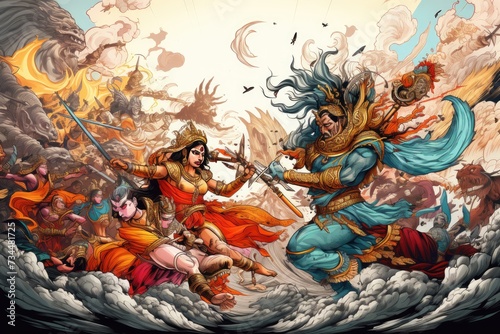 Ramayana Art :Mara and his army come to engage in battle