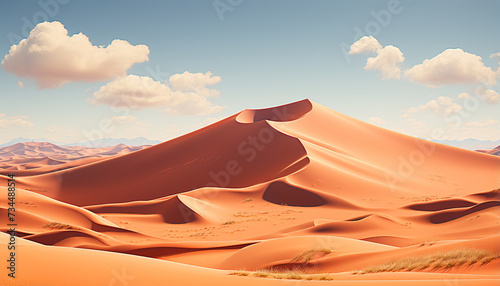 Arid climate, majestic mountains, ripples of sand, sunset beauty generated by AI