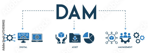 DAM Digital Asset Management Organization banner website icon vector illustration concept icon of digital assets management 