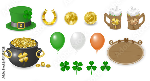Set of elements for St. Patrick's Day. Vector illustration.