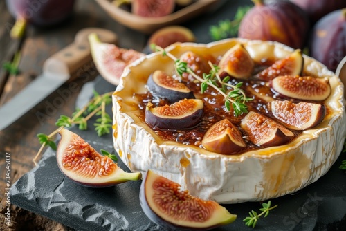 Camembert cheese with figs and room for additional elements