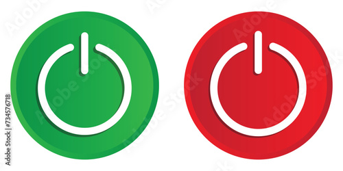 green and red power on off 3d buttons. set of icon. vector symbol on transparent background.