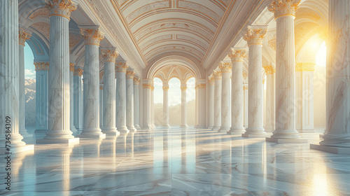 Interior of the luxury mosque with marble floor. Created with Ai