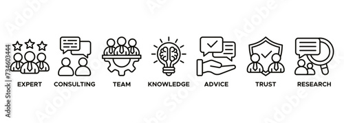 Expertise banner web icon vector illustration concept representing high level knowledge and experience with an icon of expert, consulting, team, knowledge, advice, trust, and research