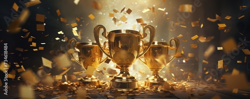 Golden trophy cup with gold splash