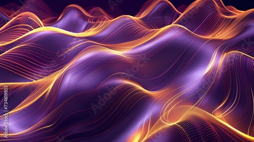 Wavy Golden and Purple Metallic 3D Background