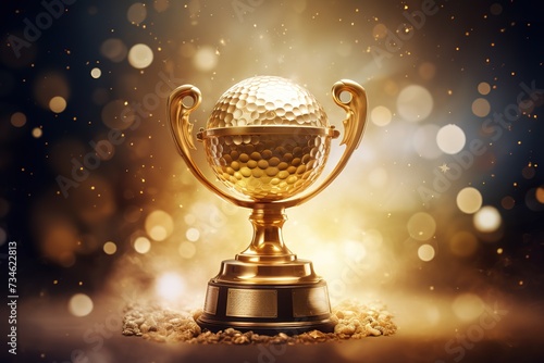 golf trophy with blur gold light shot