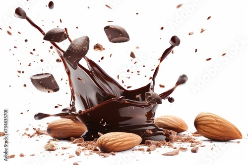 Chocolate covered almonds flying solo on a white background