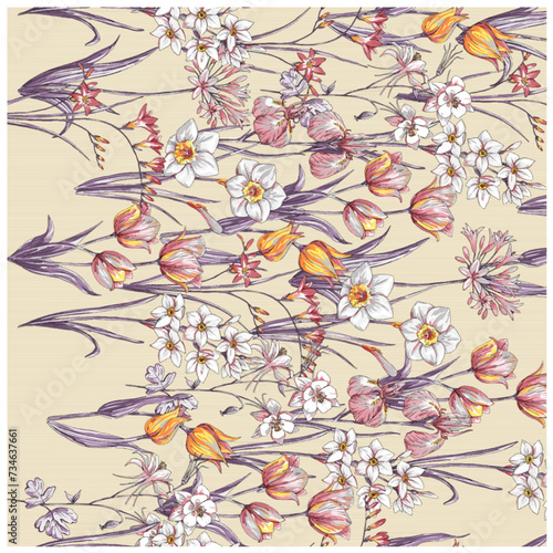 Vintage seamless floral patterns. Ditsy style background of small flowers. Small blooming flowers