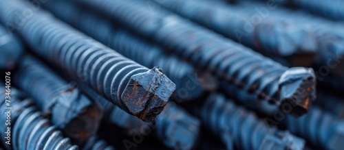 Metal reinforcement rods used in construction projects.