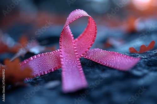 Pink Ribbon on a Rock: A Symbol of Breast Cancer Awareness Generative AI