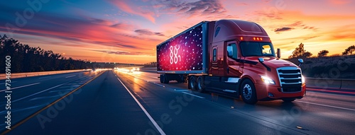 888: A Red Truck with a Digital Billboard on the Highway Generative AI