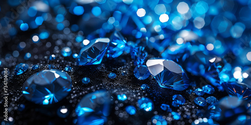 Scintillating Blue Gemstones Texture. Texture of scintillating blue gemstones with various cuts and sparkling facets.
