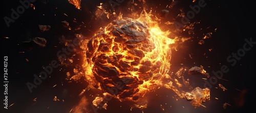 fireball rock explosion, blast, smoke 44
