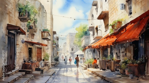 Generative AI image of watercolor sketch israel