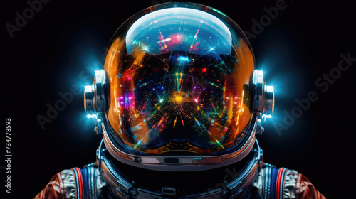 space and stars reflection from astronaut helmet glass visor created with Generative AI Technology