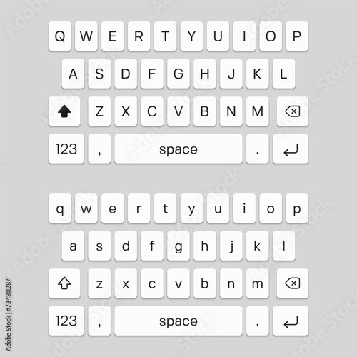 Mobile keyboard. Smartphone screen qwerty buttons. Vector template for your design.