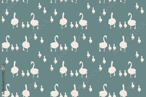 Seamless pattern with swan family