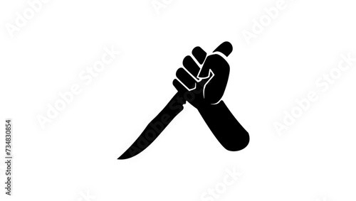 Hand Holding a knife, black isolated silhouette
