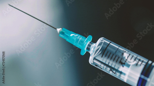 Syringe with a vaccine on a black background close-up.