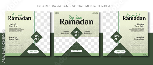 ramadan islamic sale, green social media post template design, event promotion vector banner