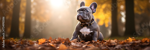 Engaging Autumn Serenity: A Captivating French Bulldog in a Fall Landscape