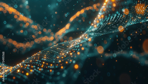 An abstract visualization of AI algorithms as digital neurons interconnecting with human DNA strands representing the fusion of technology and biology in the quest to understand complex diseases