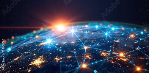 Earth with a network of connected points, symbolizing global connectivity. The concept of globalization and network technologies.