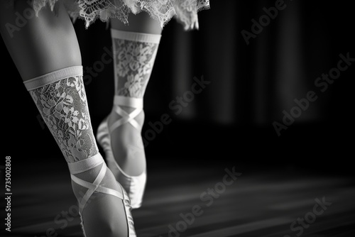 legs only, midkick showing the intricate lace of dance socks