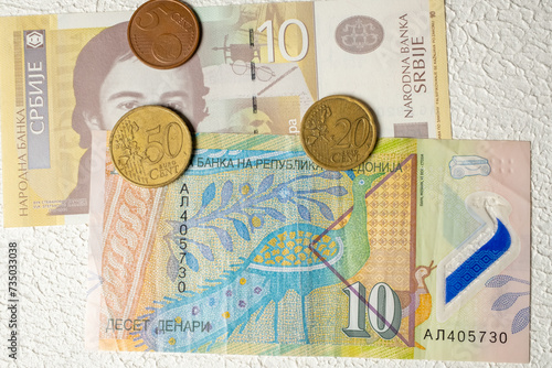 euro coins and banknotes serbian dinar