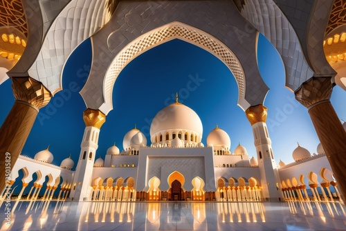 Mesmerizing low-angle shot showcases intricate details of Abu Dhabi mosque