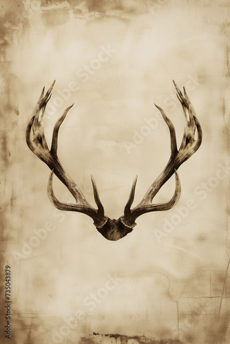 Elk Antlers on Vintage Paper, Poster Junk Journal
