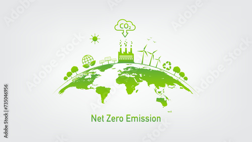 Net Zero target in 2050, CO2 reduction and Carbon Net zero emission concept, Earth day, World environment day and sustainable development concept, vector illustration