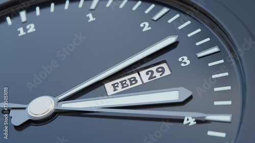 3d rendering clock of change to February 29th. Leap year concept design. 3d illustration in realism style