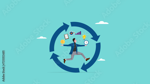 build good work habits with several skills, habitual procedures leading to business or career success, discipline or working efficiency, business people carry out work with a circle of good work habit